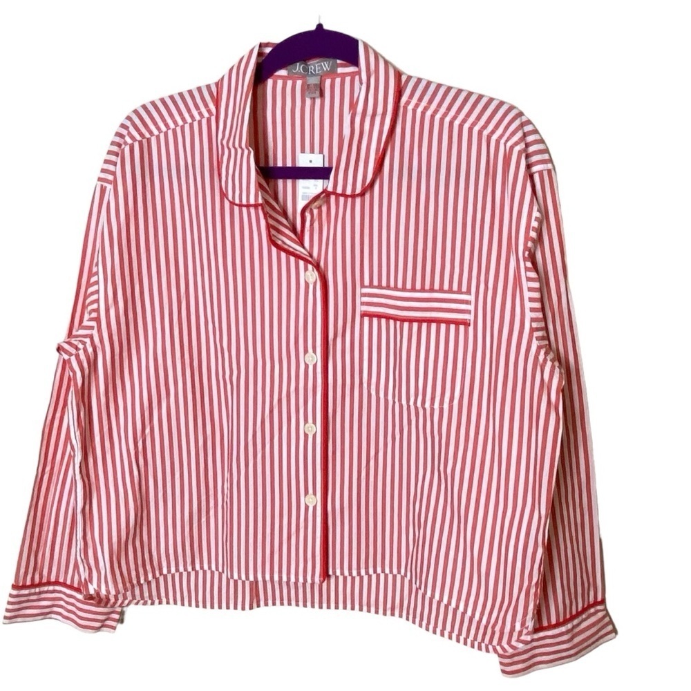 J. Crew Small Red Long-sleeve cropped pajama Shirt in striped cotton poplin